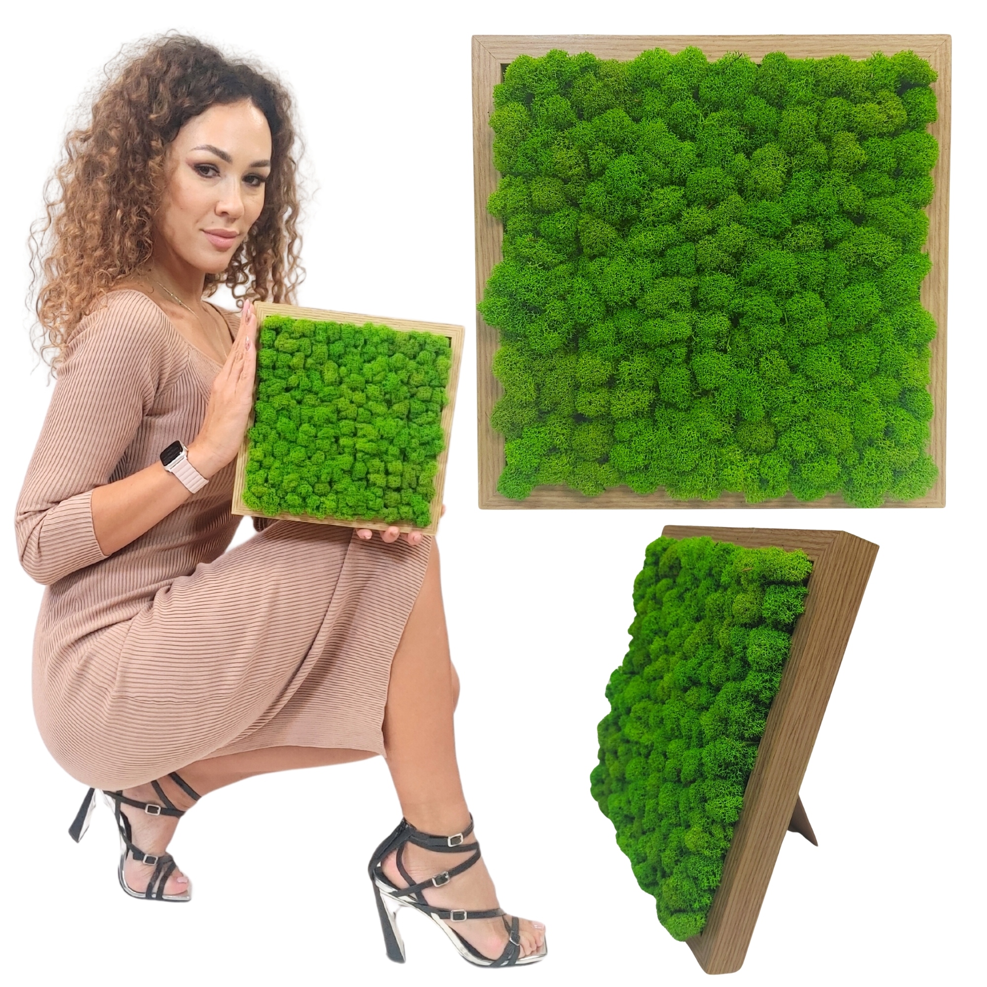 Obraz Z Mechu v dřevěném rámu 25x25 cm mech chrobotek Živý Obraz ručně vyrobený