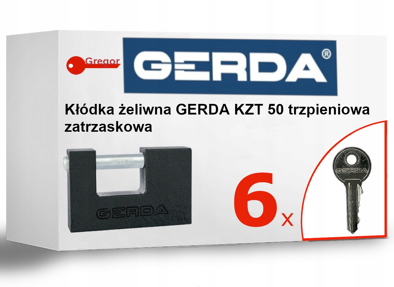 

Kłódka antywłamaniowa Gerda KZT50 trzpień 6 kluczy