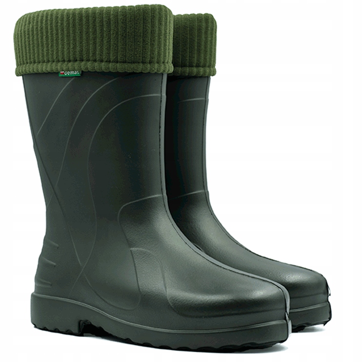 Kalosze PIANKOWE damskie ocieplane zielone lekkie ciepłe Gumowce EVA Demar Kolor podeszwy niebieski