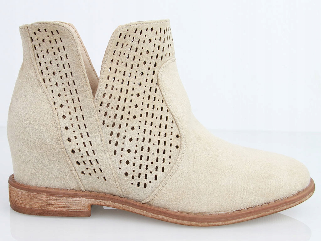 WIOSENNE BOTKI DAMSKIE AŻUROWE BUTY Z WYCIĘCIEM ZAMSZOWE BEŻOWE 36 Kod producenta E2_3733-39