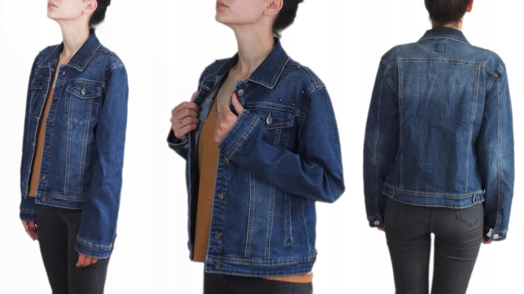 Katana Dámská džínová bunda, krátká, módní, s oděrkami, perličky, vel XXL