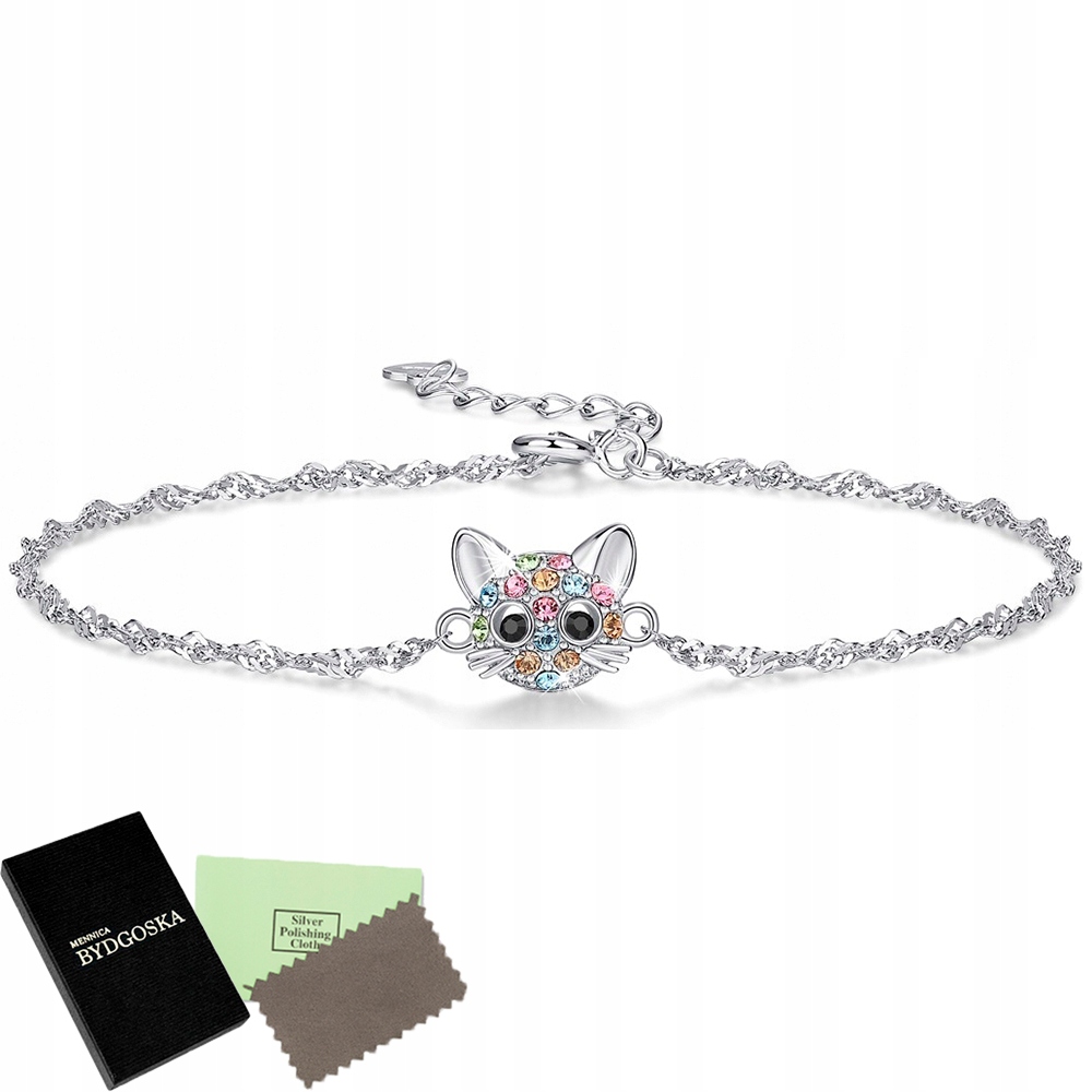 

Bransoletka Srebrna 925 Rodowana Kotek