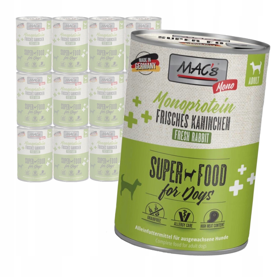 Levně Mac's Dog Vlhké Krmivo pro psy Monoprotein s králíkem 12 x 400 g Hypoalergenní