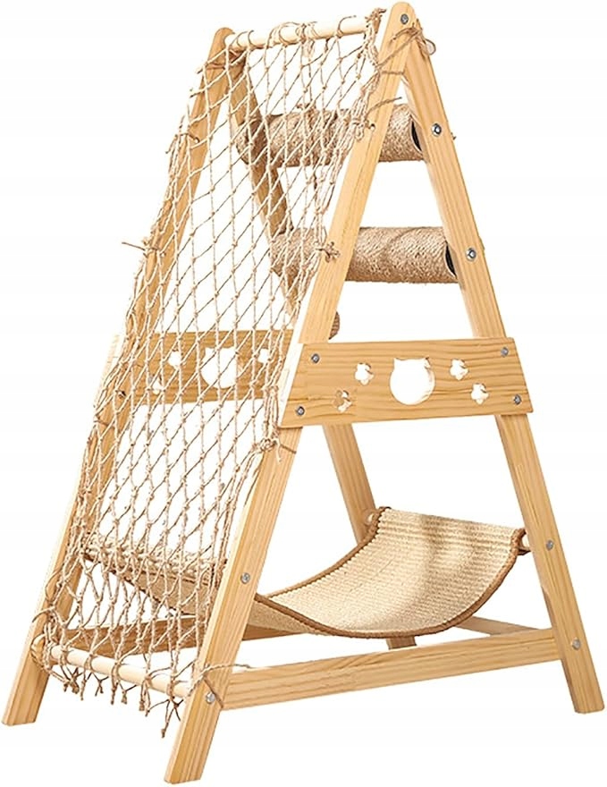 Levně Lezecký Žebřík Pro Kočky S Škrabadlem A Houpací Sítí Hračka