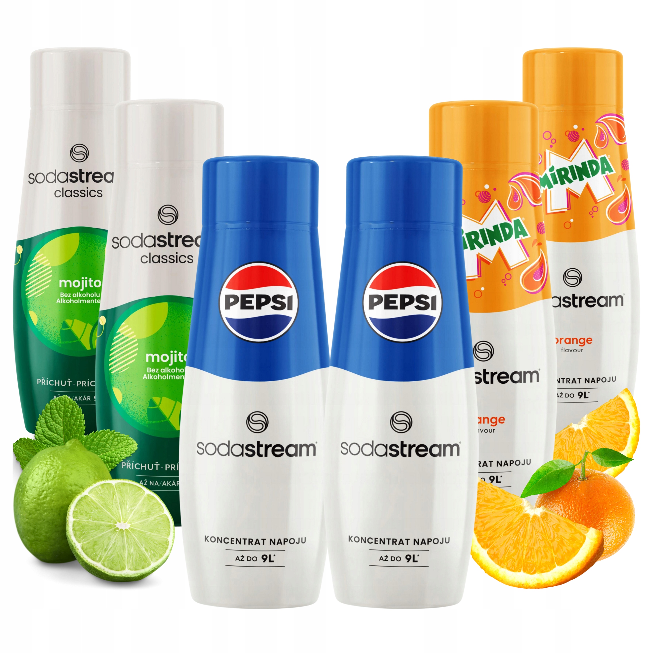 Levně Sada ochucených sirupů SodaStream 2x Mojito, 2x Pepsi Cola 2x Mirinda Sok