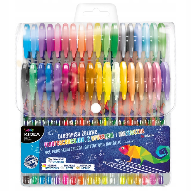 

Długopisy żelowe (fluo +brokat+metalic) 36sz Kidea