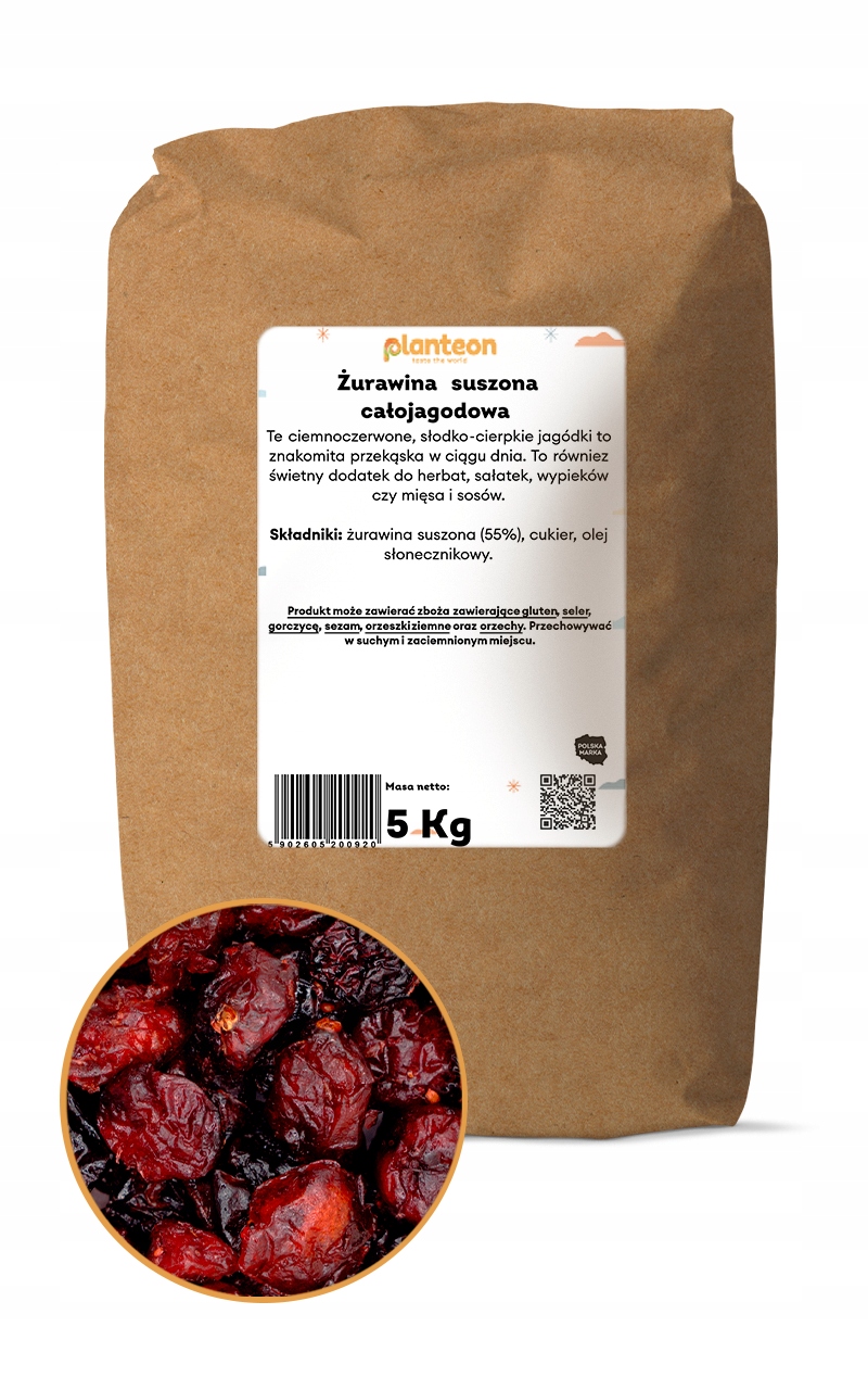 Sušené brusinky celozrnné 5 kg Premium, vysoká kvalita bez chemie