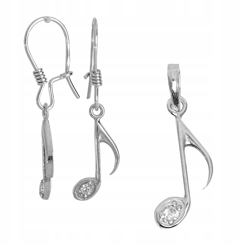 Stříbrný Komplet Notové Noty Houslový Klíč Hudba