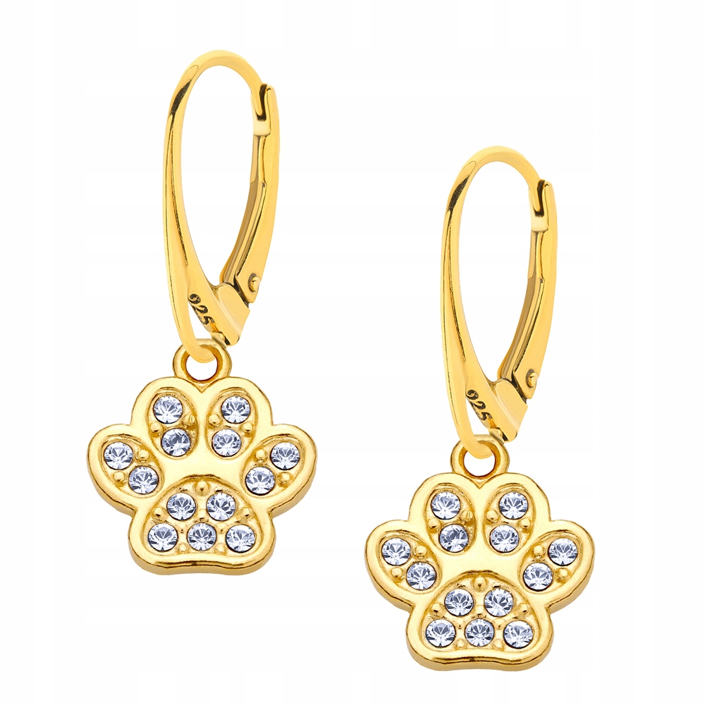 

Kolczyki pozłacane z psią łapką srebro Swarovski