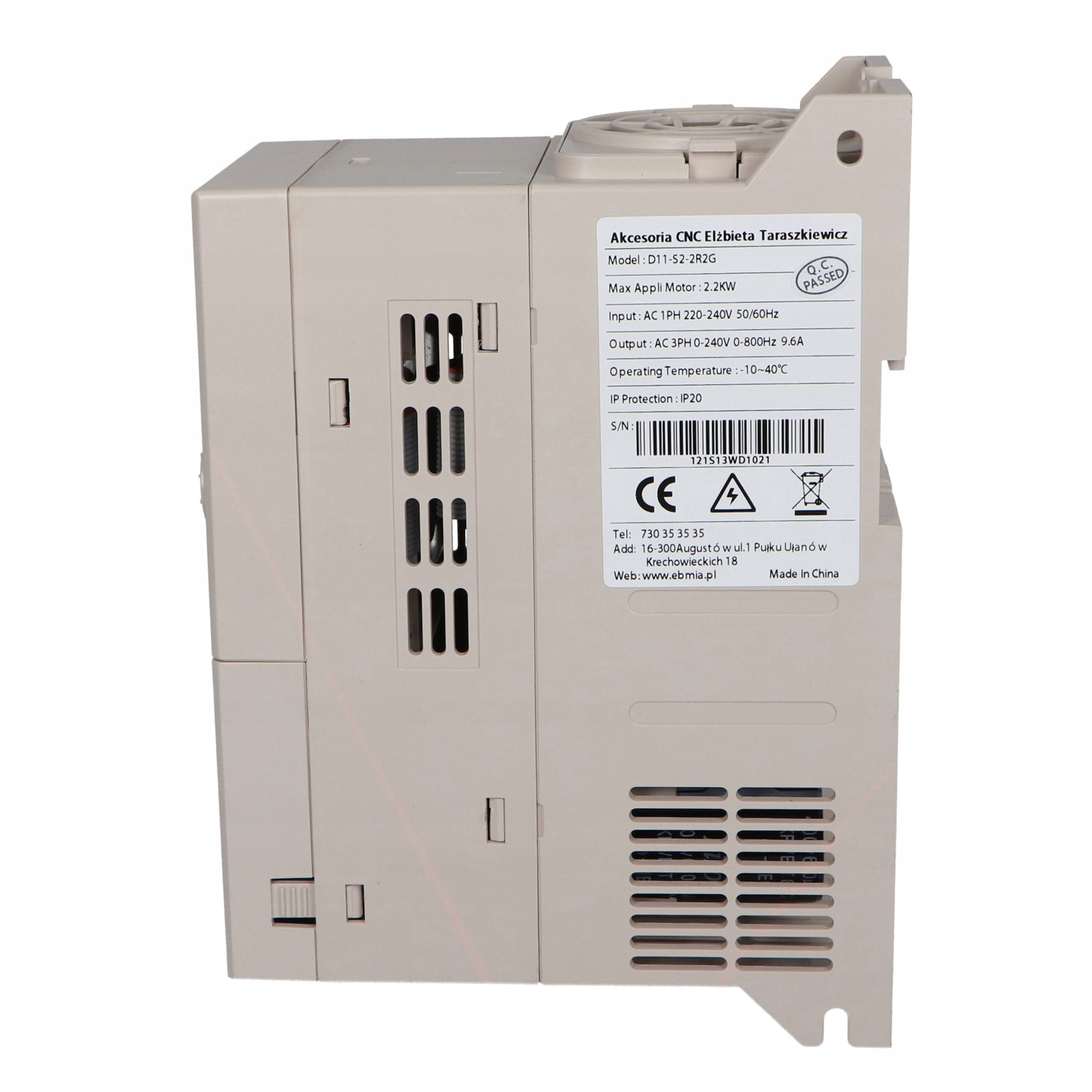 Falownik D11-S2-2R2G jednofazowy 1X230V, Wektorowy, 2.2kW, 9.6A Kod producenta IW-D11-S2-2R2G