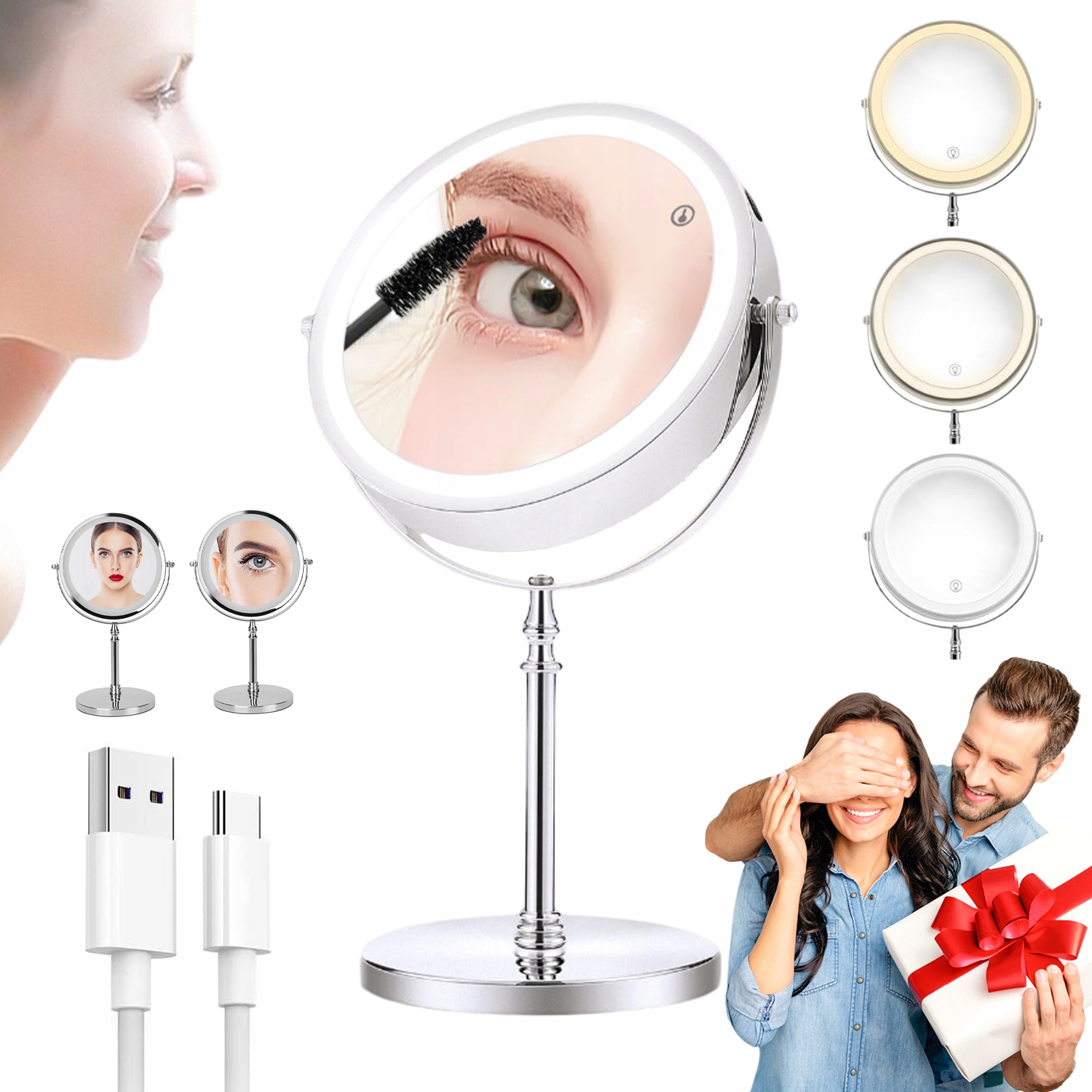 Led Podsvícené Kosmetické Zrcátko S Zvětšením 1X 10X