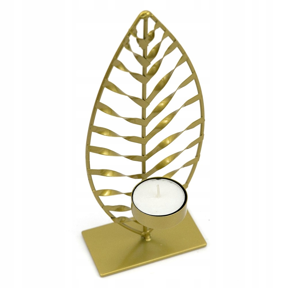 ŚWIECZNIK METALOWY ZŁOTY LIŚĆ 22x9x5cm TEALIGHT Rodzaj na tealighty