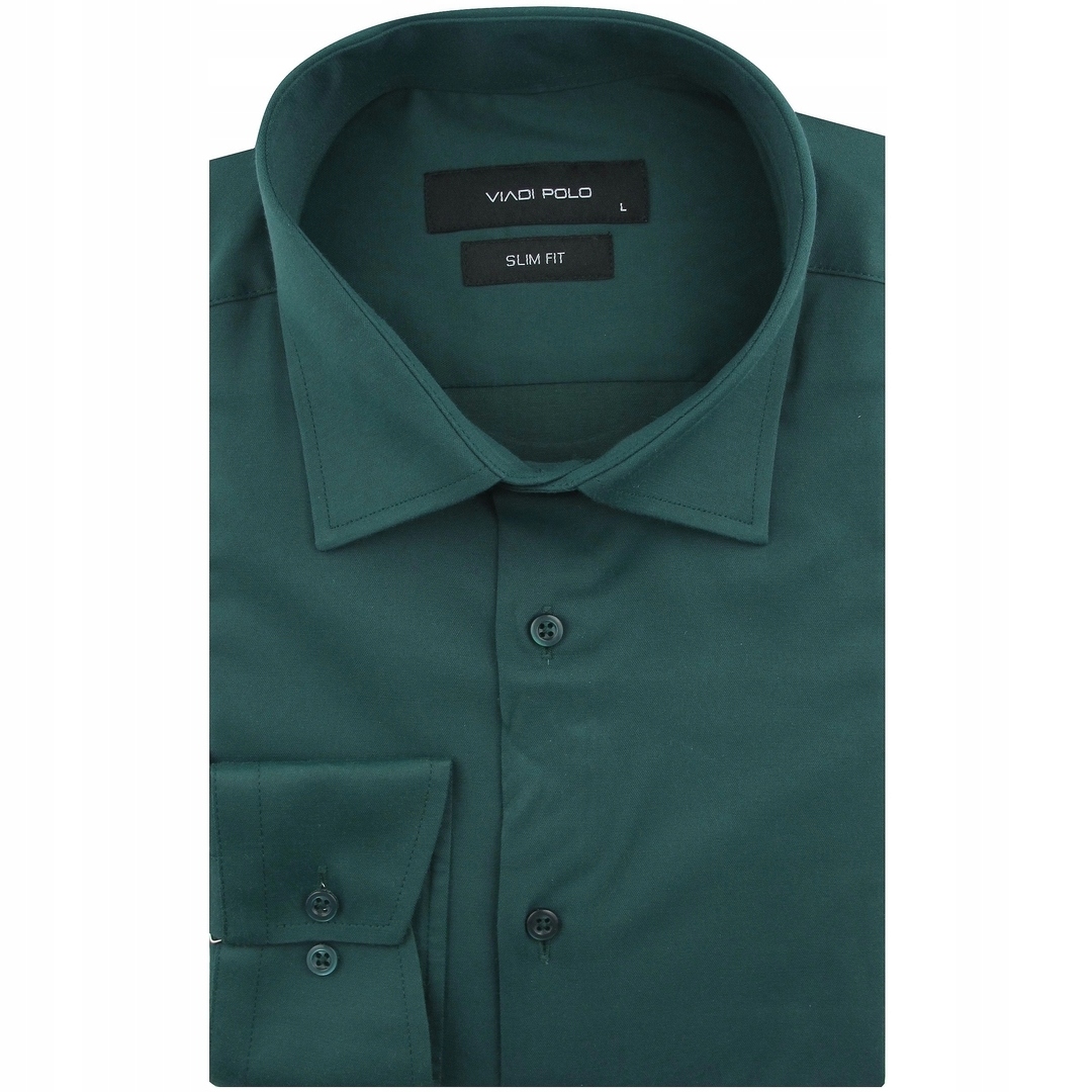 Koszula Męska Wizytowa do garnituru gładka zielona Slim Fit L094