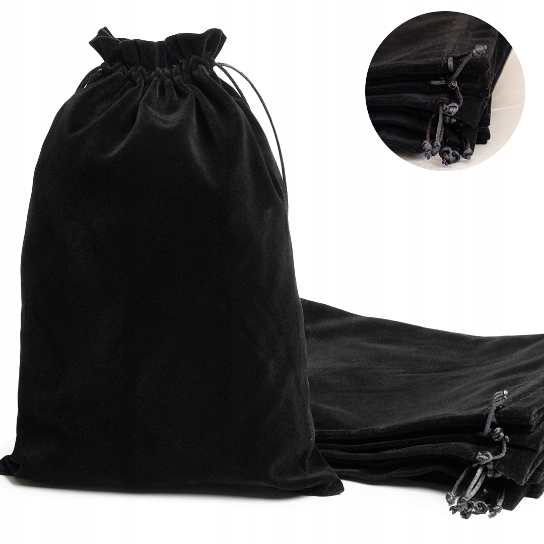 Velurový Sáček 21x30 cm Na Dárky Černé Sáčky S Látkovou Šňůrkou