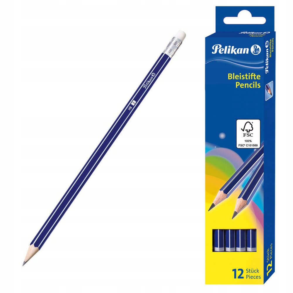 

Drewniany ołówek Hb z gumką, 12 szt, Pelikan