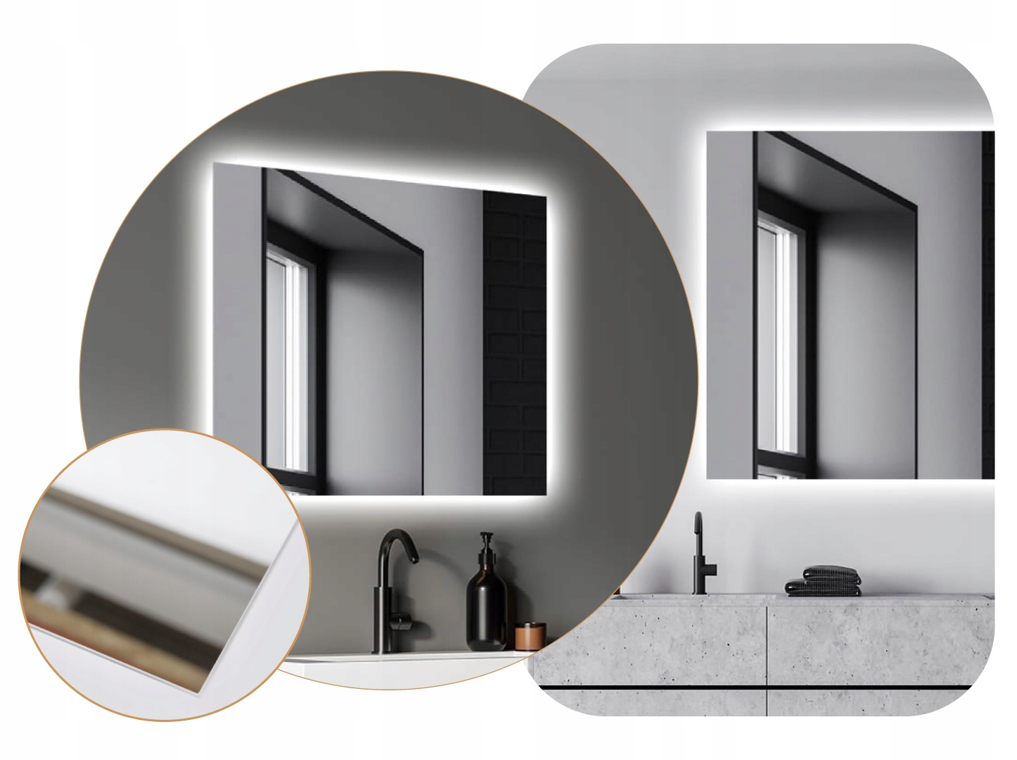 LUSTRO LED 80x80 cm LEDOWE KWADRATOWE PODŚWIETLANE NOWOCZESNE FREESIA Wykonanie gotowe