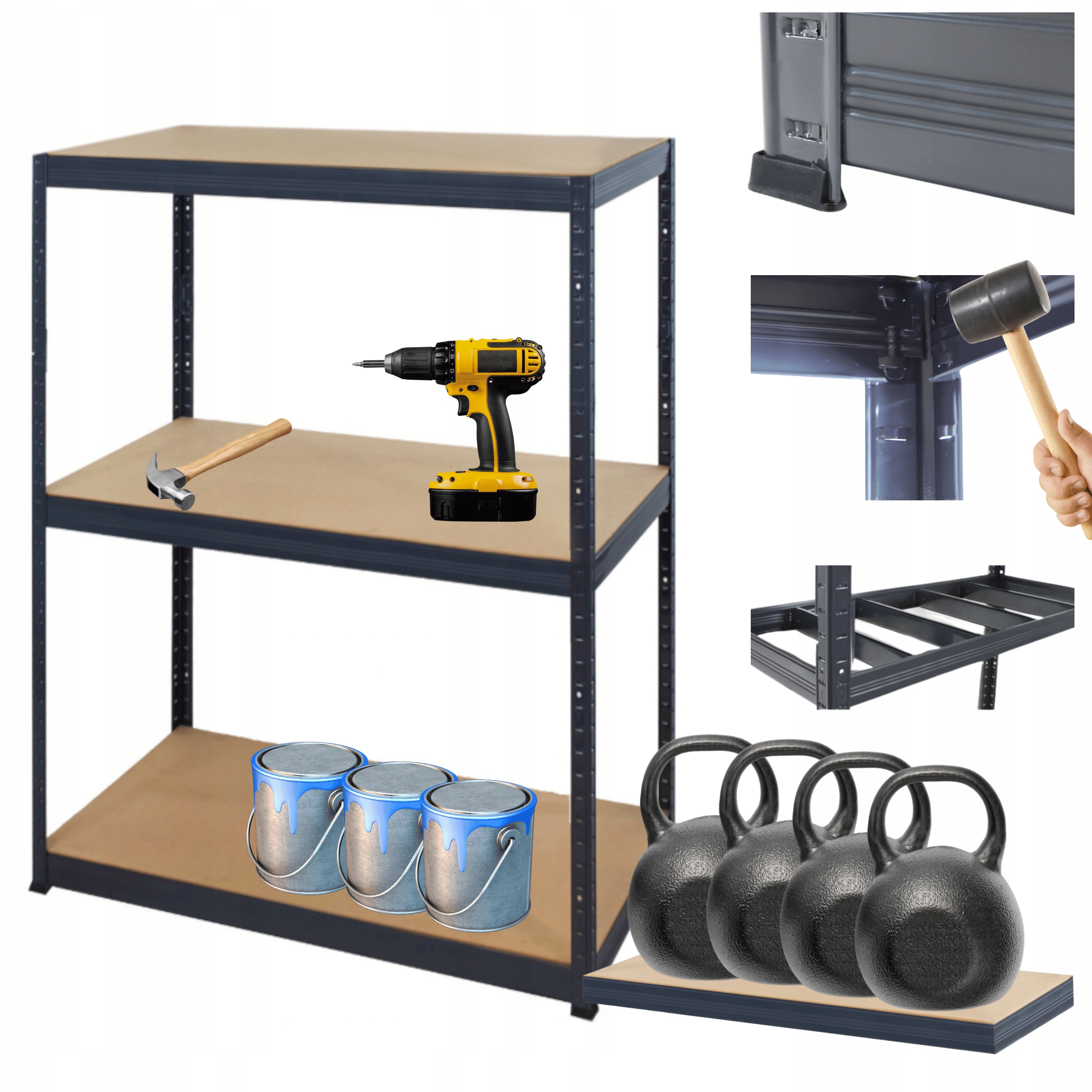 Skladovací regál garážový kovový Premium Helios 106x75x35 cm 3Px400 kg