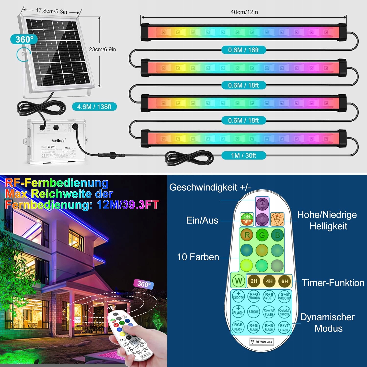 MEIHUA LED Reflektor Zewnętrzny Solarny RGB IP66 6V 6W Oświetlenie — miniatura 5