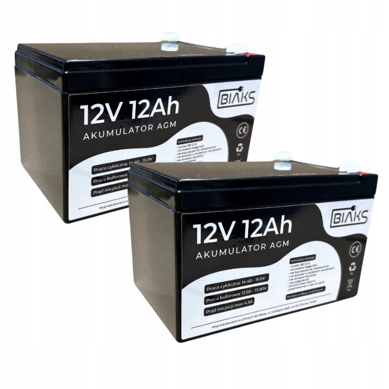 2x Akumulátor Agm 12V 12Ah Biaks (rozměr 10Ah 14Ah 15Ah) pro solární Ups alarm