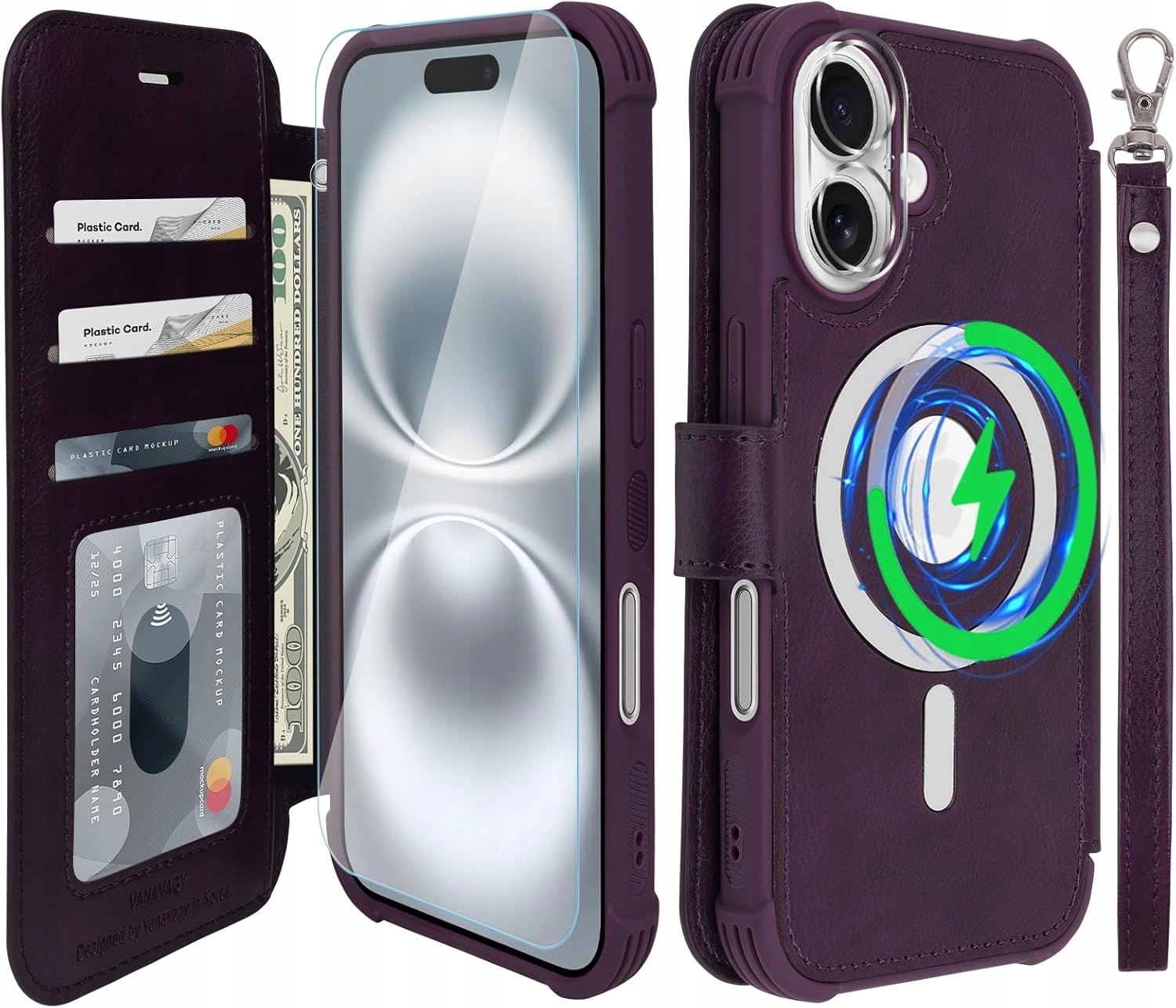 Pouzdro na peněženku Vanavagy iPhone 16 Plus Magsafe peněženka Rfid Sklo