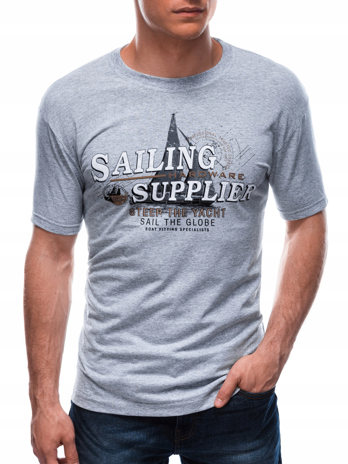 

T-shirt męski z nadrukiem 1674S szary M