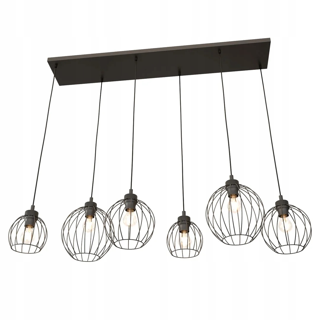Závěsná lampa loft černá 6 drátěných koulí obdélník 125 cm do obývacího pokoje Emibig