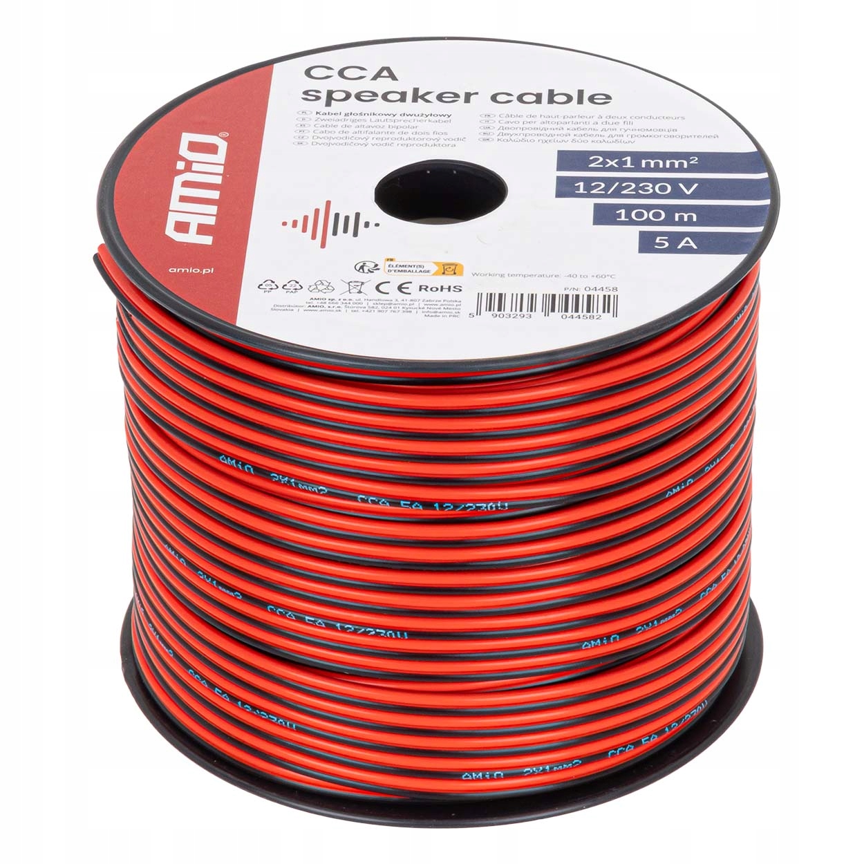 Dvoužilový reproduktorový kabel Cca 2x1mm2 100m 5A AMIO-04458