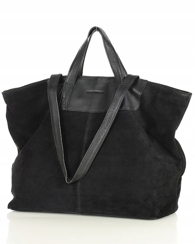 Torebka damska skórzana Zamszowa shopper Czarna podwójne rączki