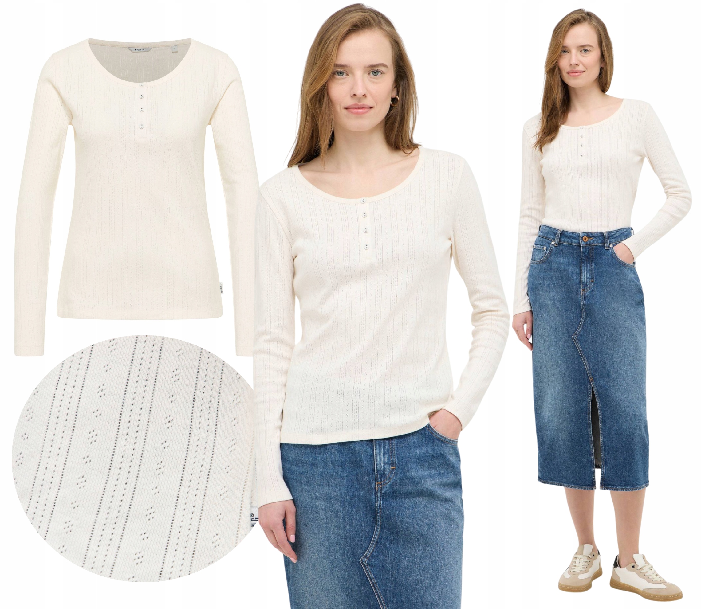 Dámská halenka Mustang s dlouhým rukávem, ecru vzor, Knoflíky Slim Hope vel. S