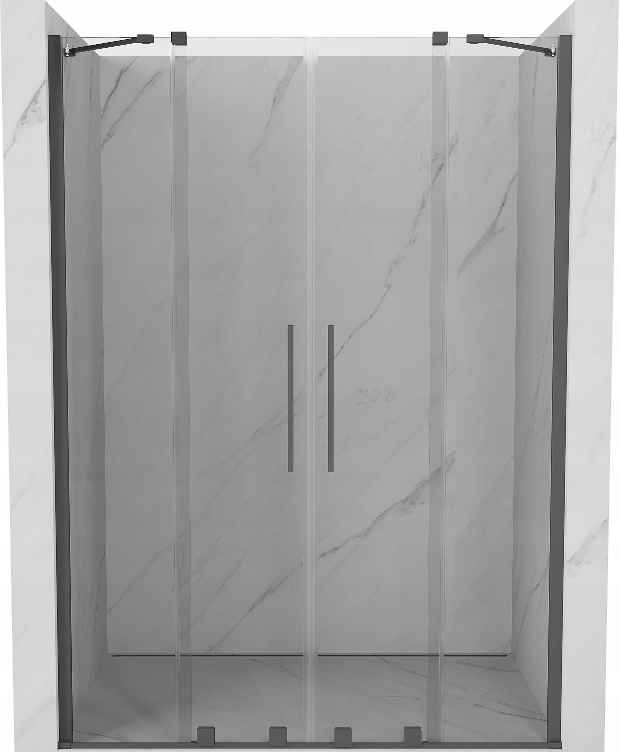Mexen Velar Duo Sprchové Dveře, 140 cm, Průhledné, Kartáčovaná Šedá
