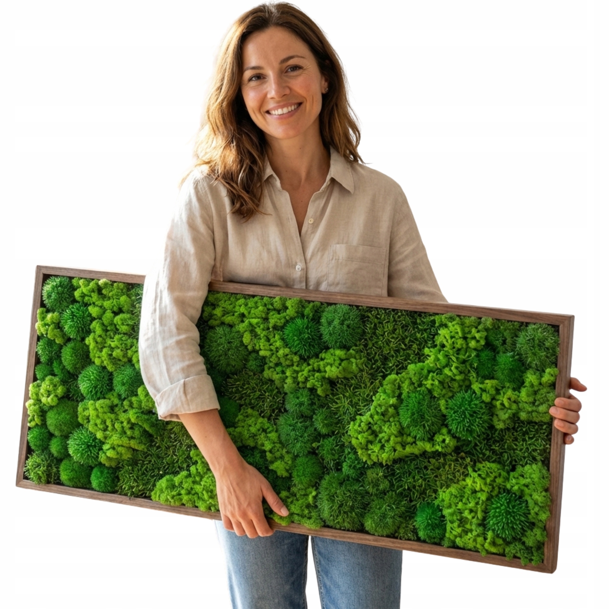 Mechový obraz v dubovém rámu Chrobotek Polštářový Plochý 150x50 cm