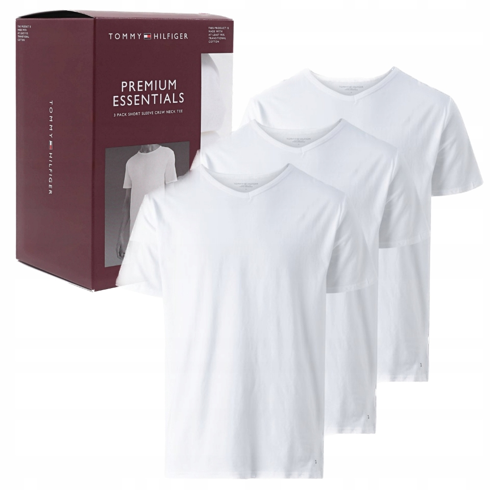 Pánské tričko Tommy Hilfiger bílé, sada 3 kusů V-neck S