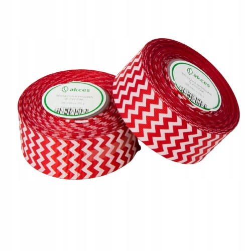 Czerwona tasiemka rypsowa ryps 38mm 38 mm 3,8cm 3,8 cm taśma 22m zygzak