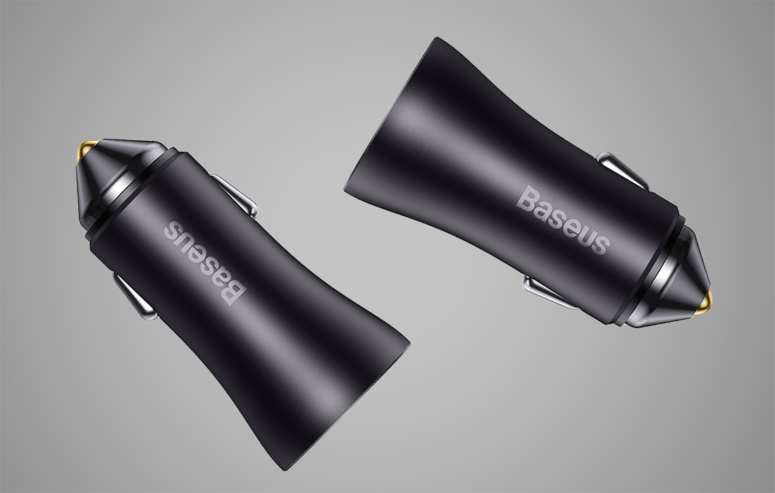 Baseus Szybka Ładowarka Samochodowa Mocna 60W LED USB + USB-C Quick Charge Przewód w zestawie nie