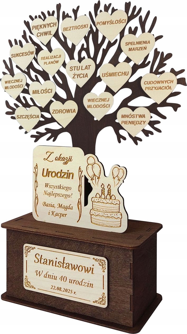 na Urodziny Drzewko z Serduszkami Statuetka Personalizowana 1-99