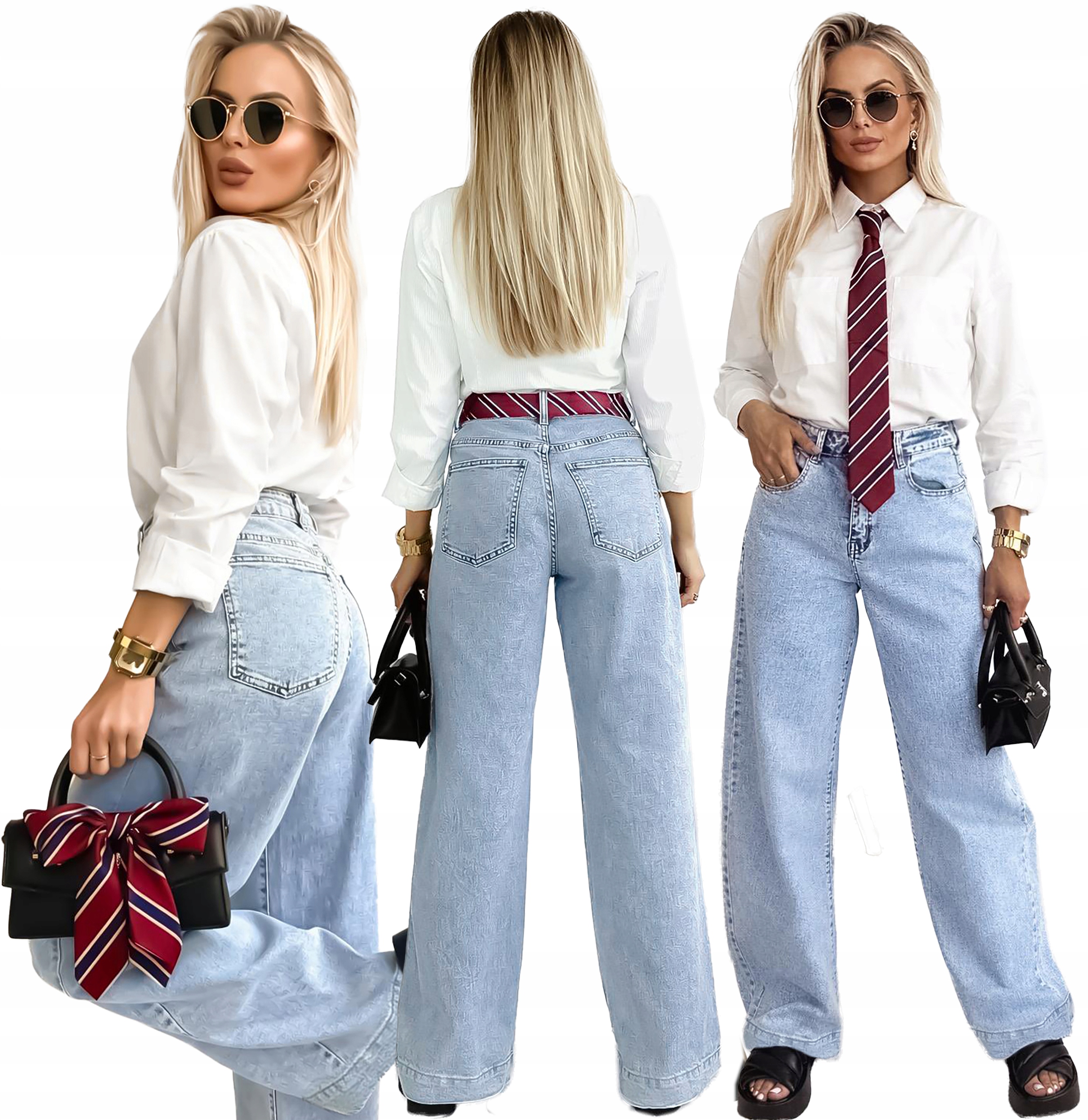 Džínové kalhoty švédské Jeansy Wide Leg široké nohavice kravata M Katarina