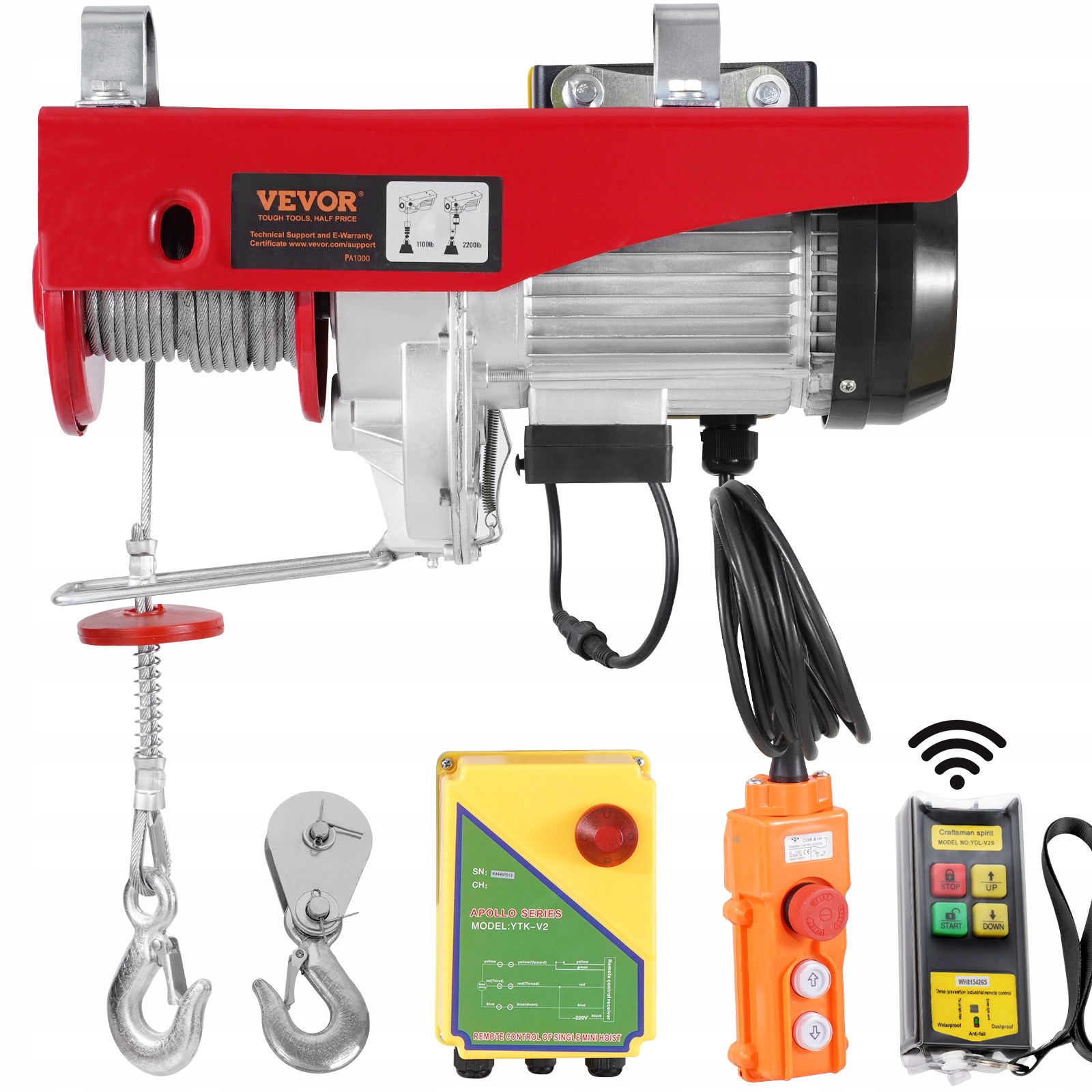Elektrický Kladkostroj Vevor 2200 Libier 230V Silný Dvojitý Ovládač Premium