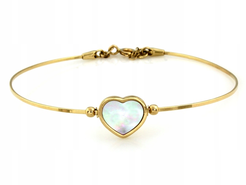 Pevný náramek bangle zlatý 585 srdce s perleťovou hmotou pro ženu r19