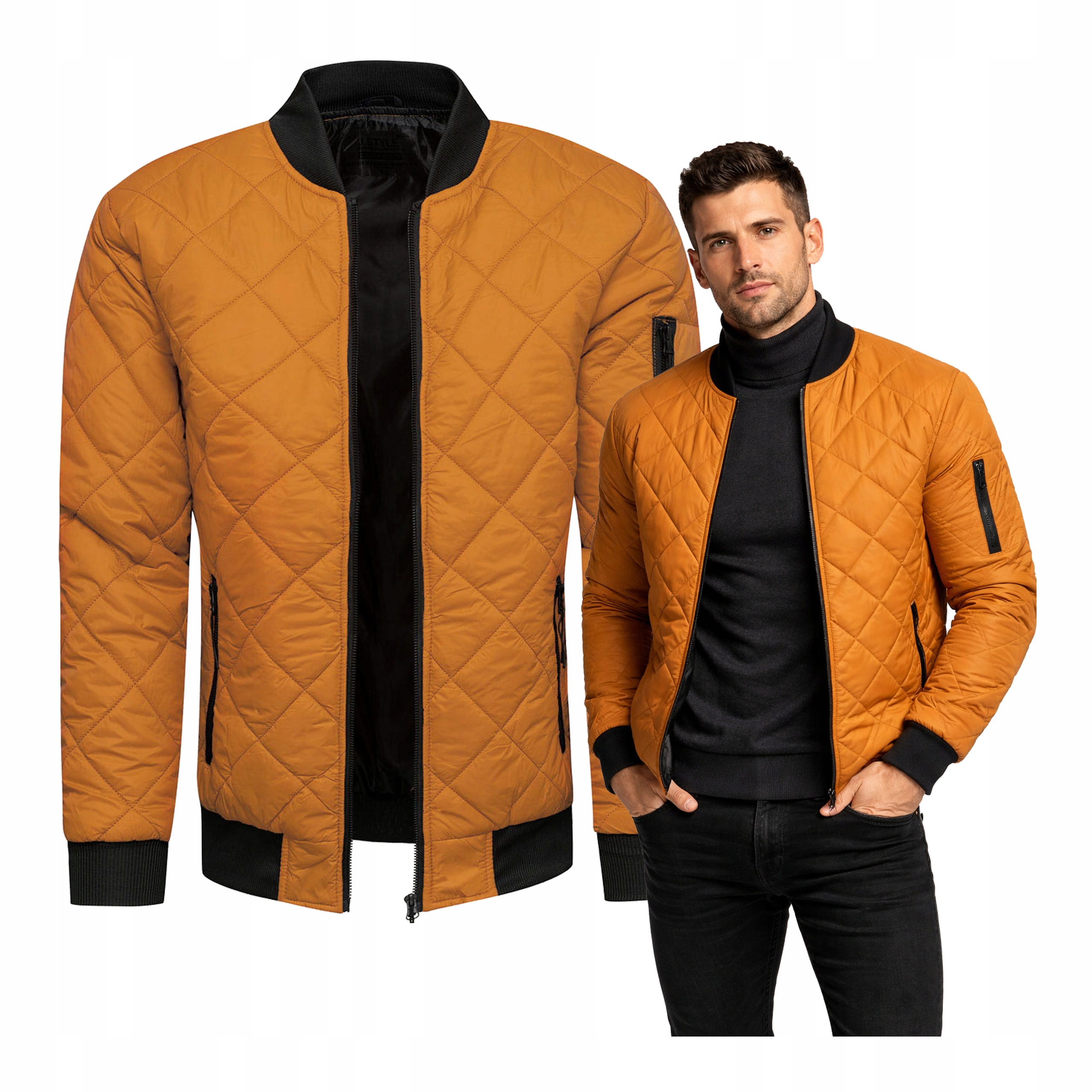 Kurtka przejściowa męska musztardowa bez kaptura na suwak XL