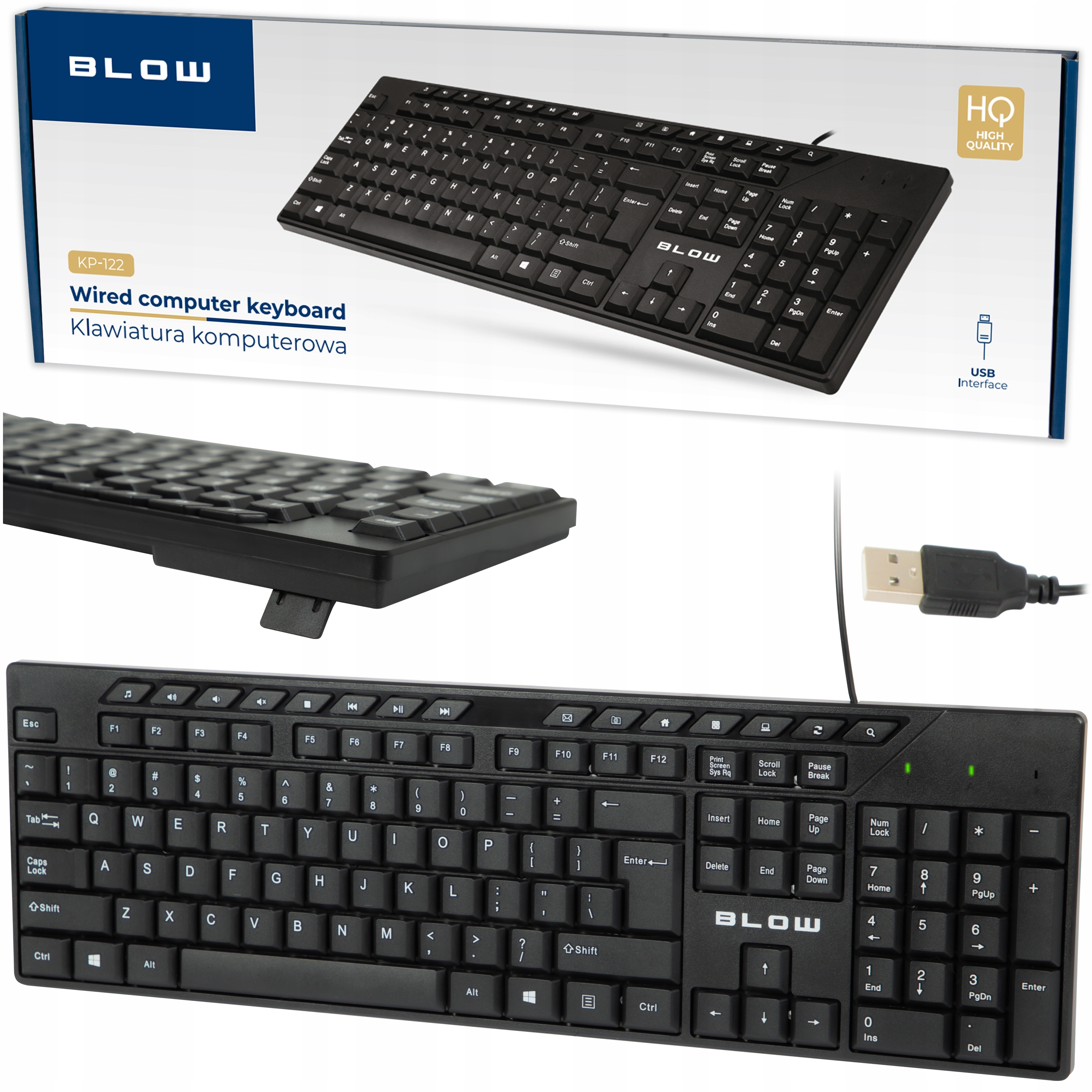 Klawiatura przewodowa Blow USB QWERTY membranowa z blokiem numerycznym