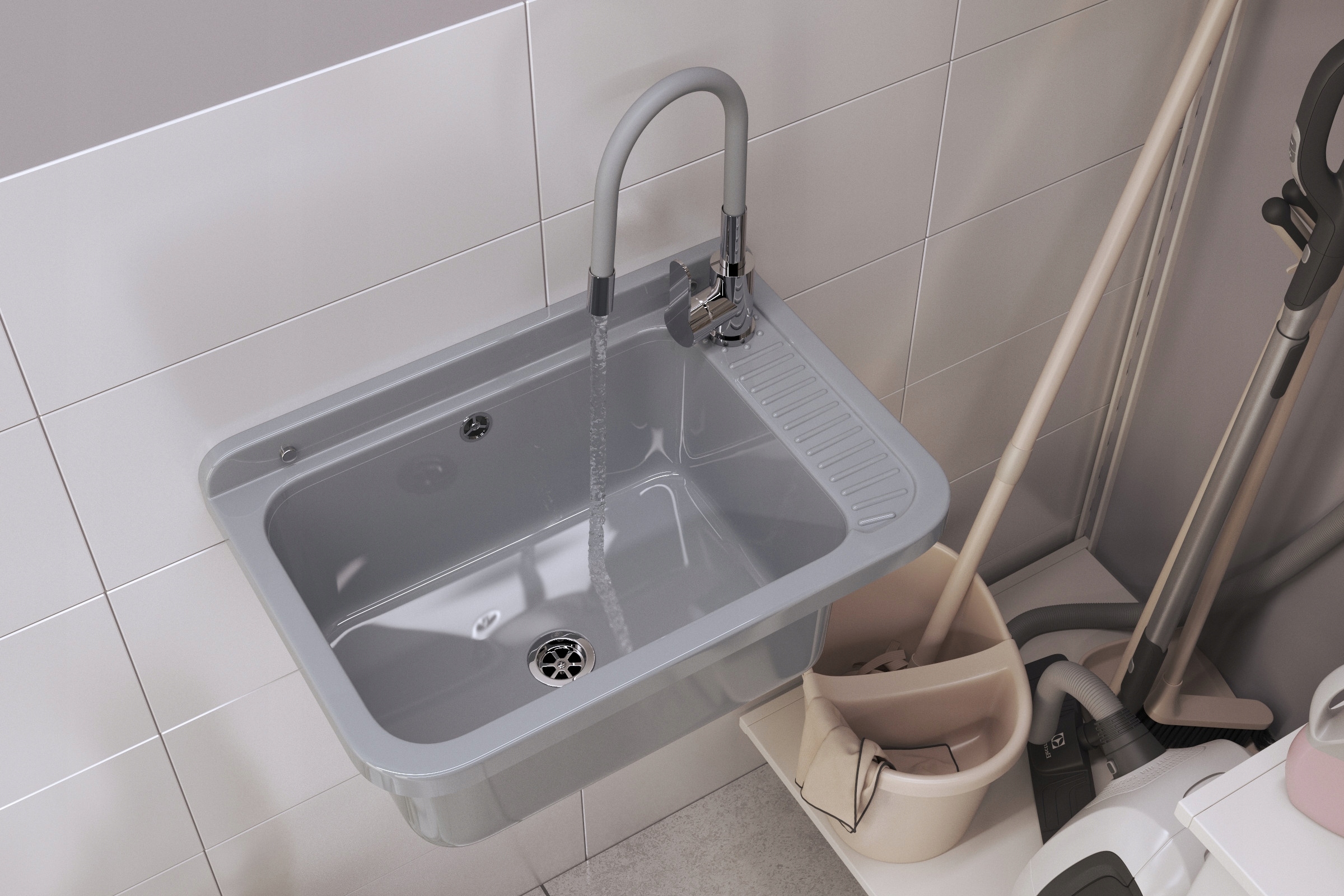 ZLEW GOSPODARCZY TECHNICZNY SZARY KOMORA ROBOCZA PRALNIA GARAŻ NEGRA DUŻA Rodzaj wpuszczany