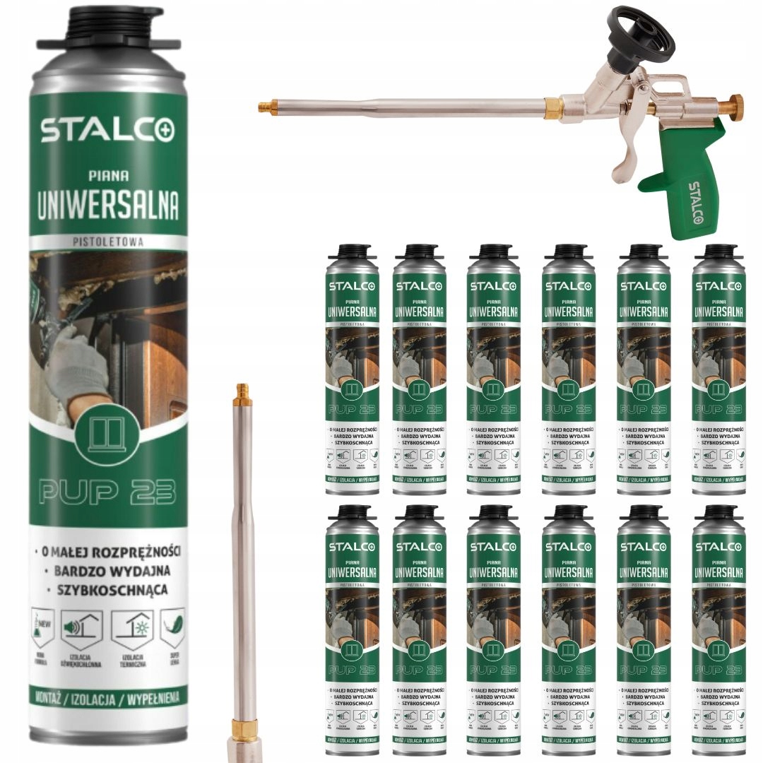 12 x Stalco Univerzální montážní pistolová pěna 750 ml, pistole na pěnu
