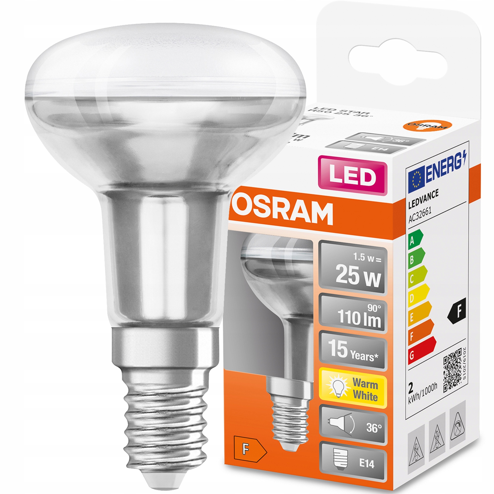 

Żarówka Led E14 R50 1,5W 25W 110lm 2700K 36° Osram