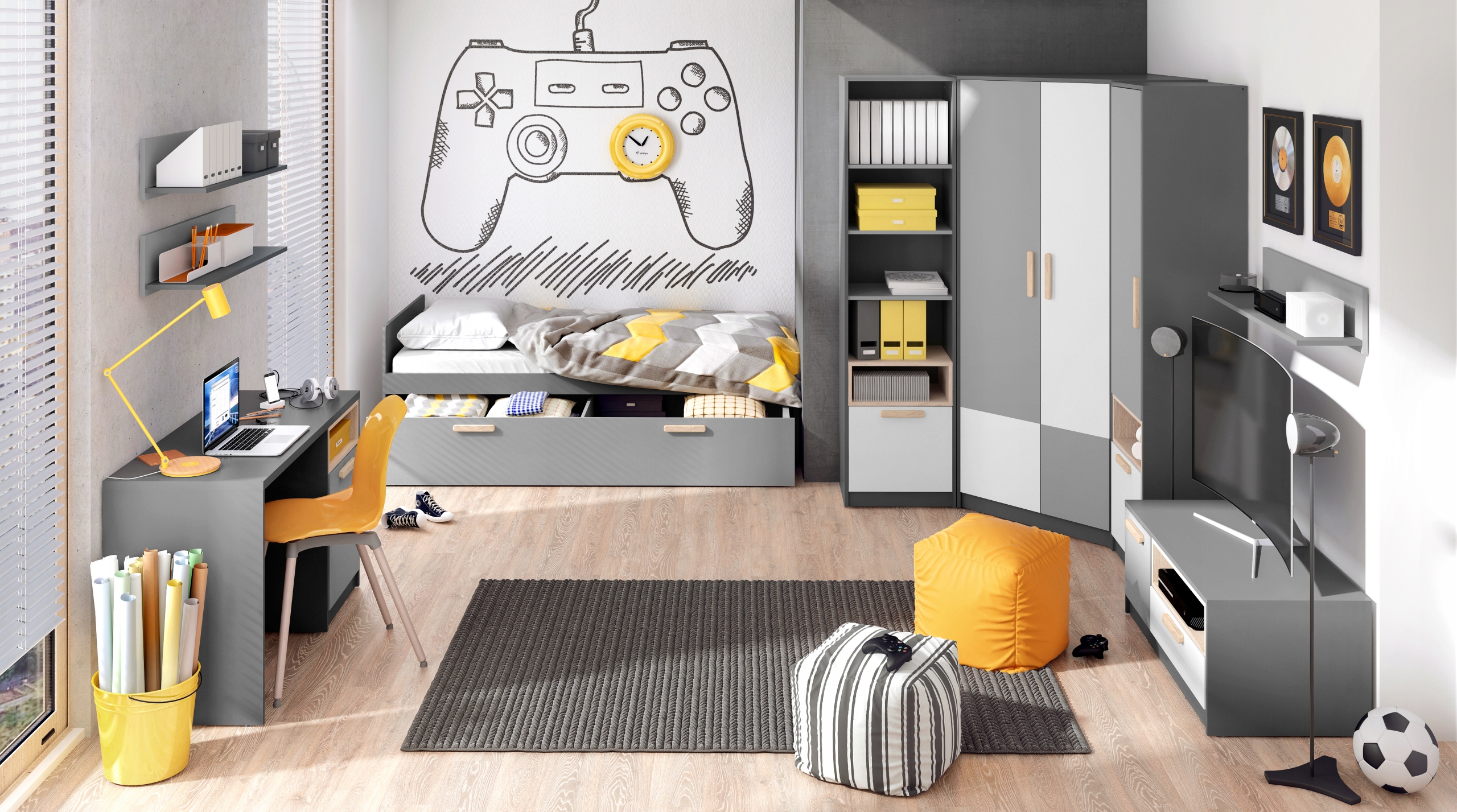 Łóżko z dostawką POKÓJ DZIECIĘCY/ NOWOCZESNE Długość mebla 206 cm