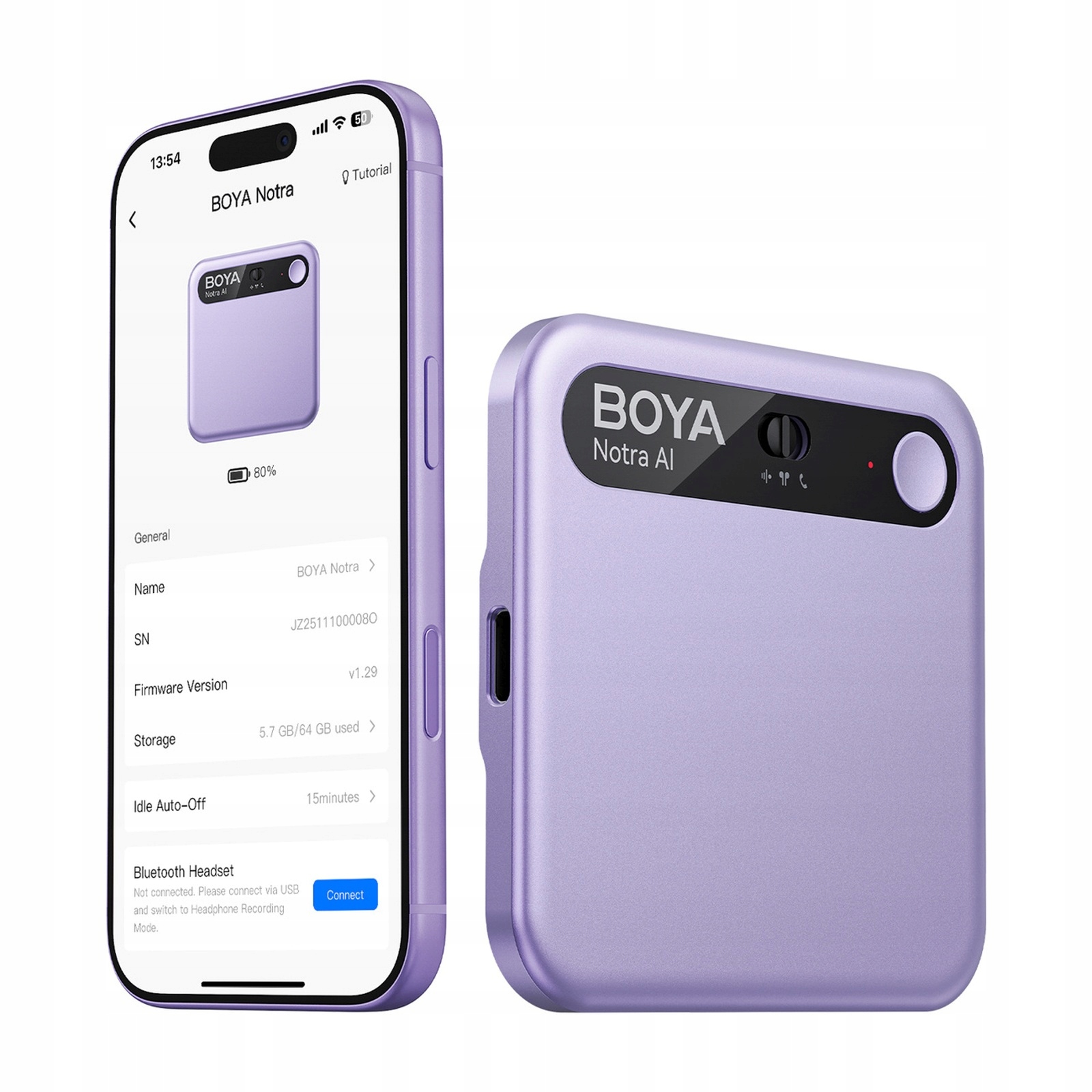 Záznamník Hlasu S Transkripciou Ai 64GB 610MAH Fialový