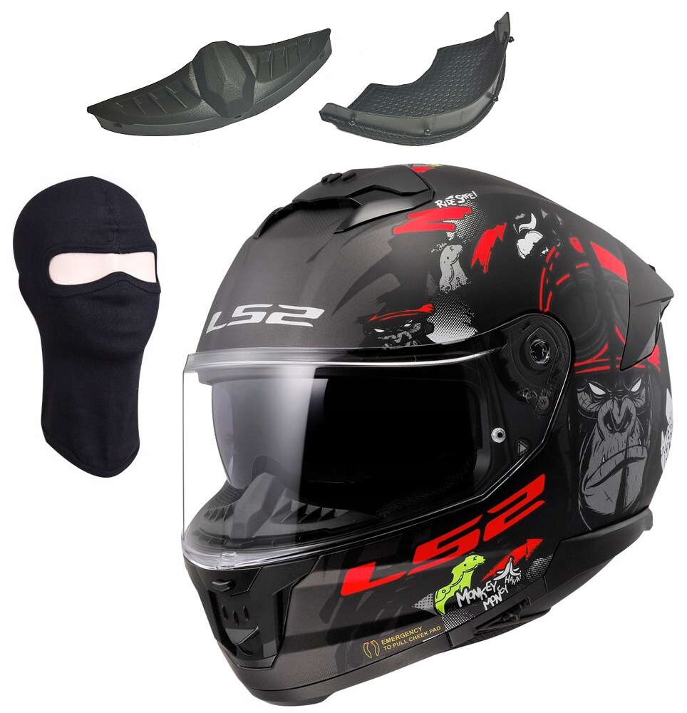 LS2 FF808 Stream II Angry Monkey Matt Black Red športová prilba s blendou M