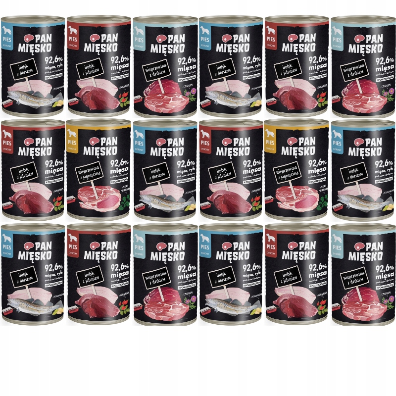 18x400g Pan Mięsko Karma jedzenie dla psa mokra zestaw MIX Smaków