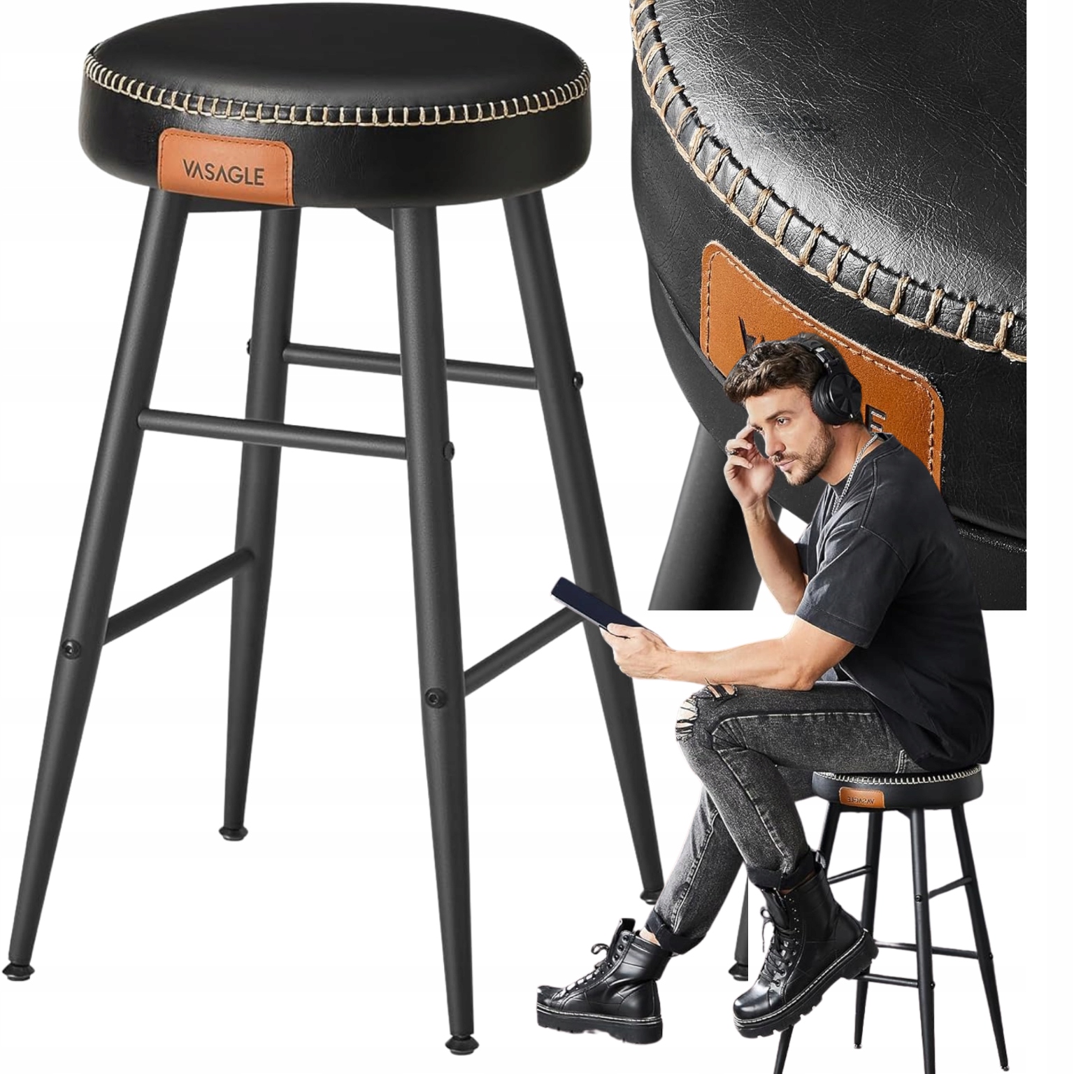 Stolička Barová Sada 2ks Kuchynské sedadlo Stolička Eko Koža