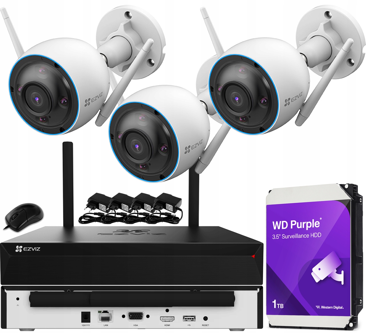 Sada monitorovania WiFi Externá 5MPx 3 kamery H3 3K Ezviz Záznamník