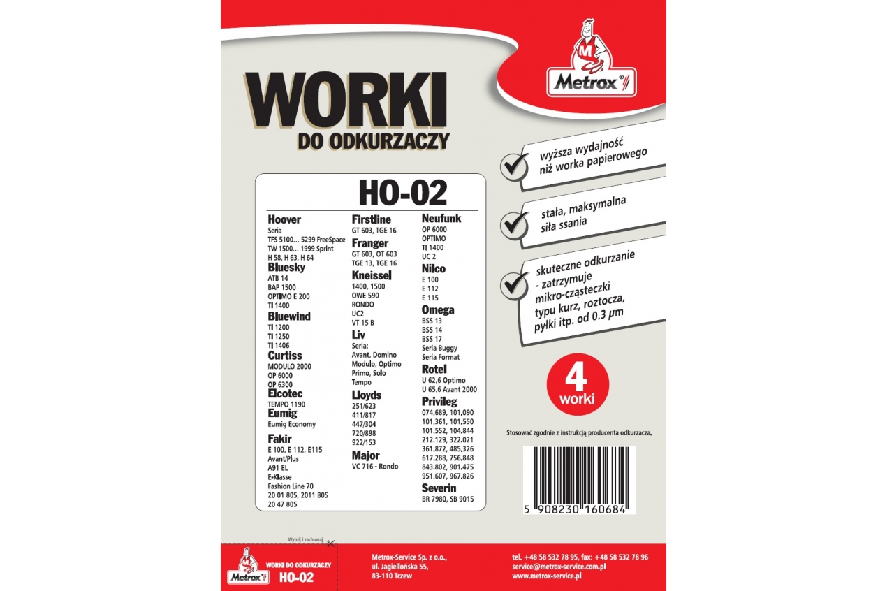 

Worki do odkurzaczy Metrox HO-02 5-cio warstwowe